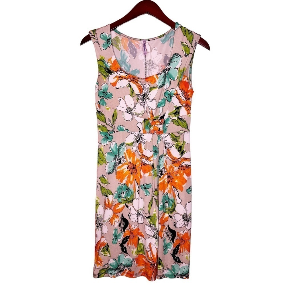 PURPLE RAIN Sleeveless Floral Pleated Dress Size Small in Tropical